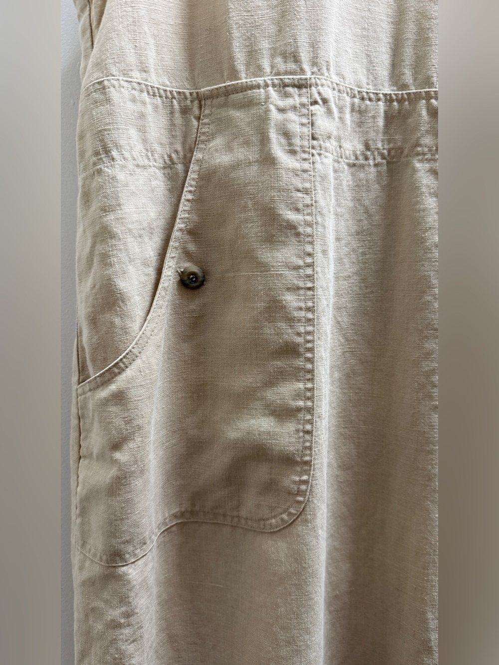 J. JILL 100% Hemp Pinafore Dress Jumper Tan Beige Maxi Pocket Slit XSP Lagenlook - Picture 6 of 9